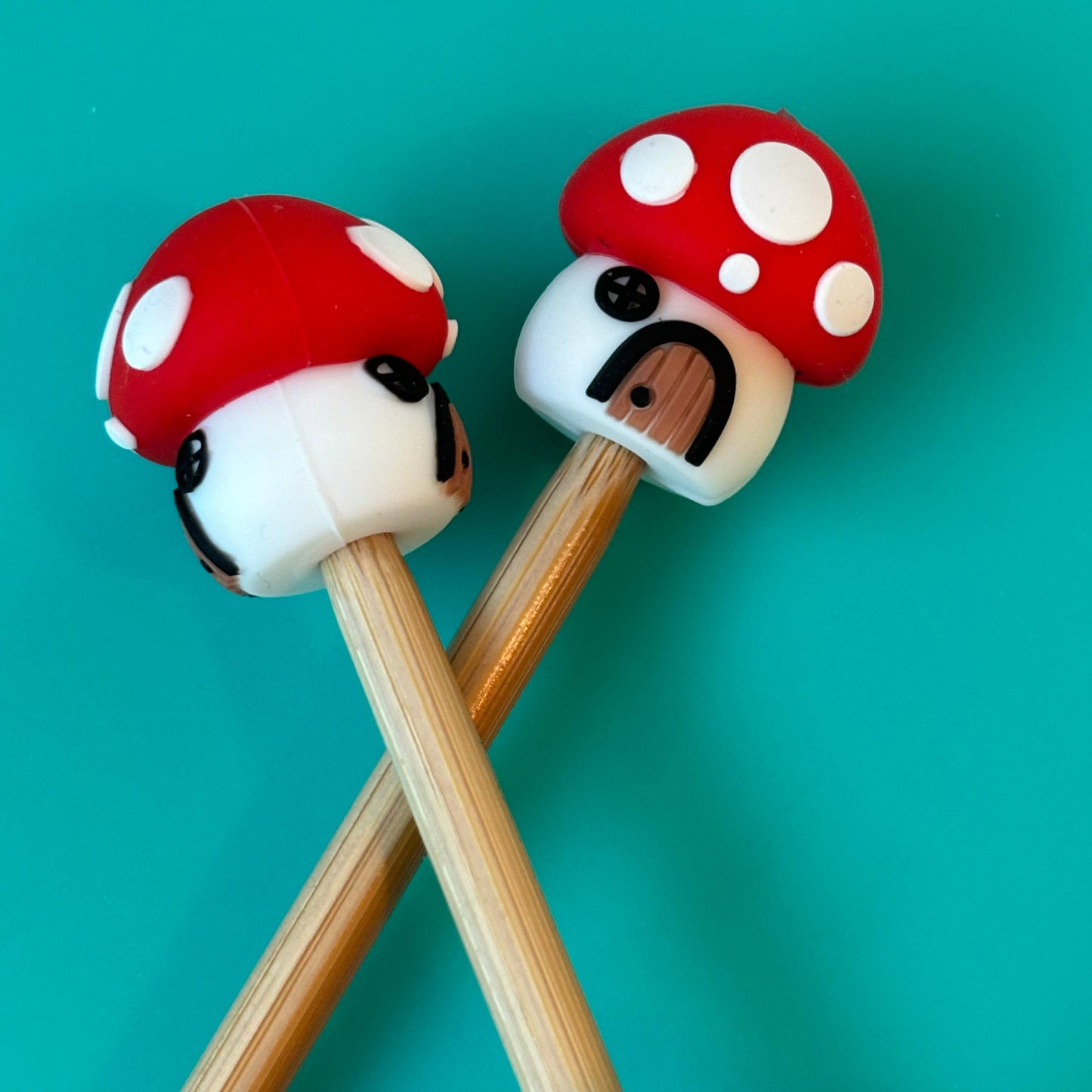 Knitting Needle Point Protectors - 3D Mushroom House Red