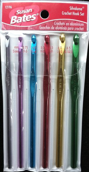 Susan Bates Silvalume Crochet Hook Set--F G H I J K