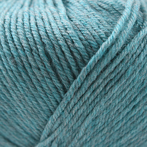 100g skein of worsted weight superwash wool yarn in Summer Sky Heather light blue