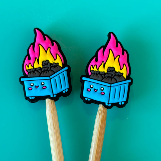 Blue Dumpster Fire Knitting Needle Point Protectors