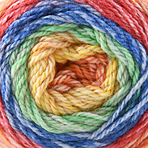 100g skein of aran weight nylon acrylic semi solid self striping yarn in Spectrum orange/yellow/green/blue/red
