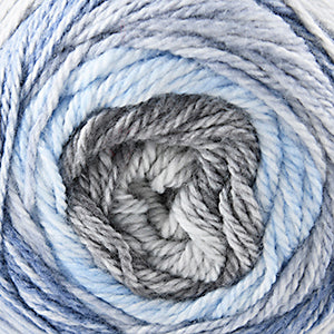100g skein of aran weight nylon acrylic semi solid self striping yarn in Denim gray/blue