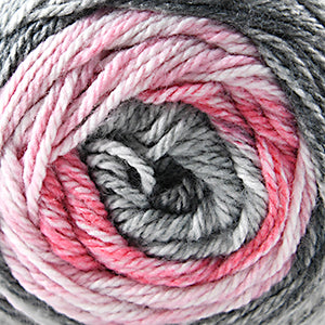 100g skein of aran weight nylon acrylic semi solid self striping yarn in Raspberry Smoke black/pink