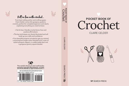 Book cover of 'Pocket Book of Crochet' by Claire Gelder with text and illustrations 