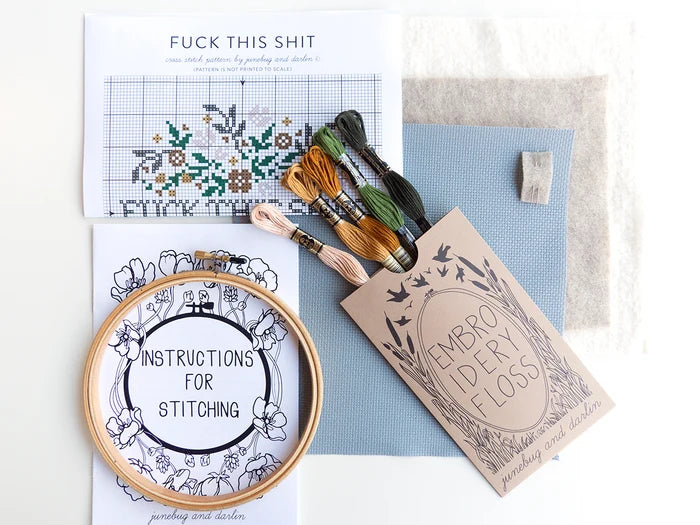 Junebug and Darlin Fuck this Shit cross stitch kit