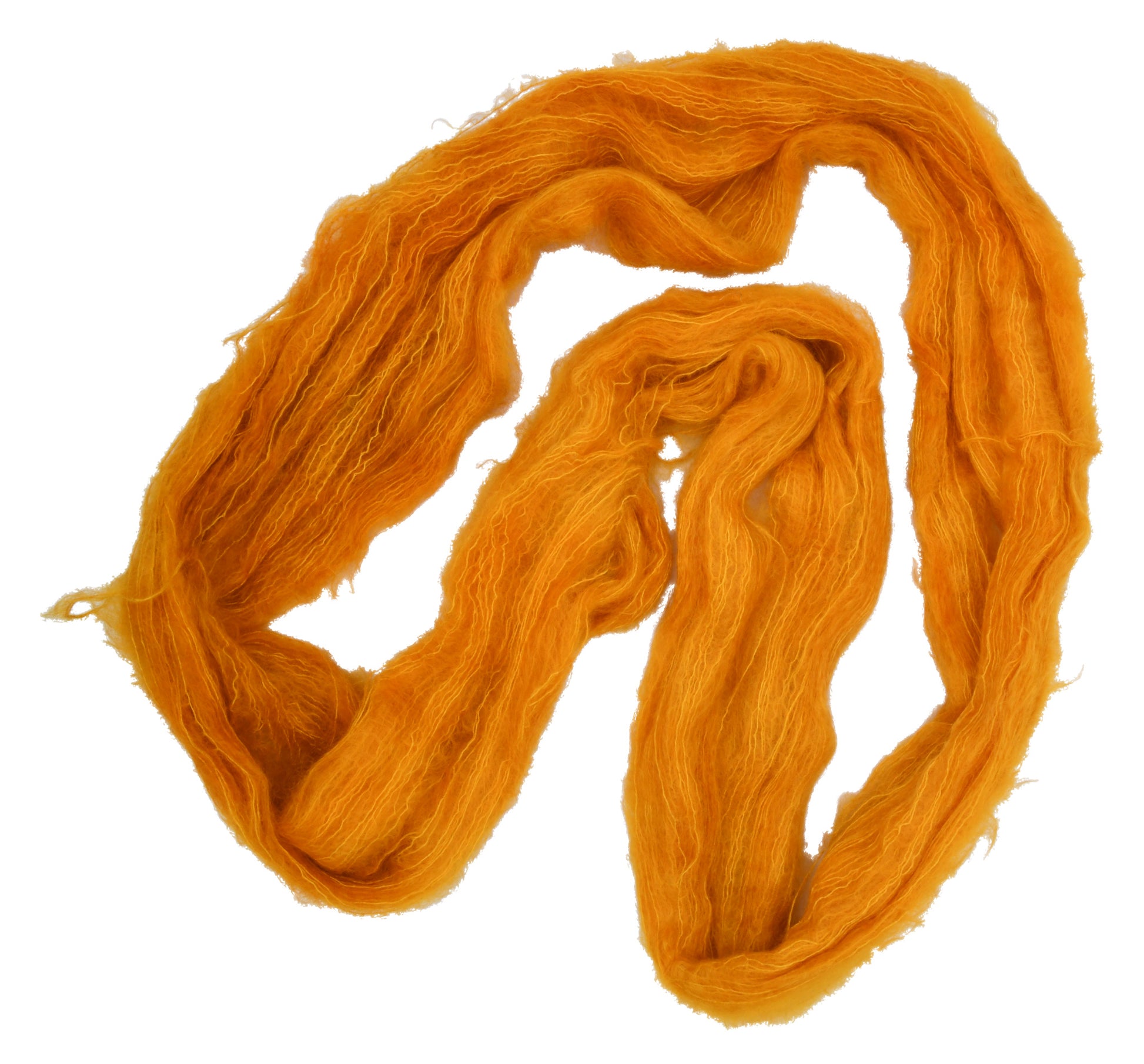 100g skein of lace weight mohair yarn in Golden Era orange/gold hand dyed