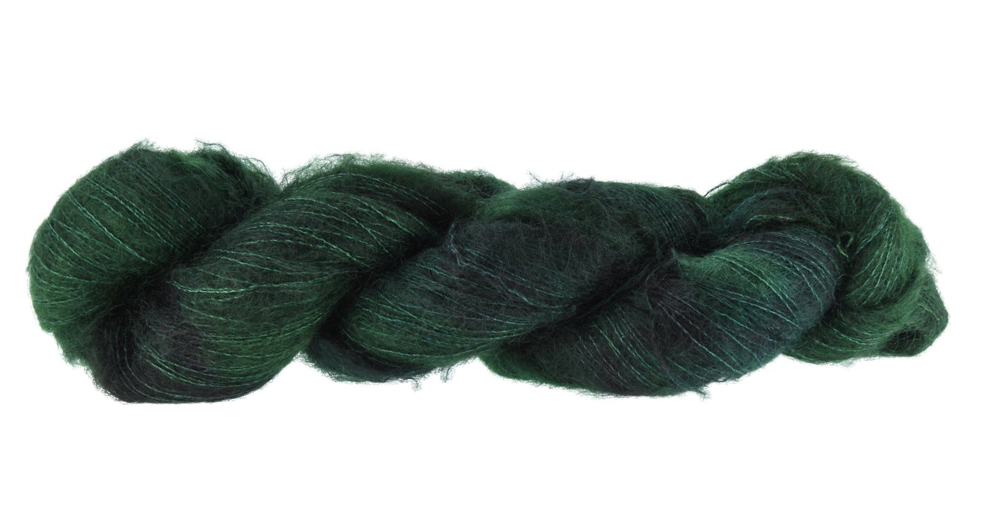 100g skein of lace weight mohair yarn in Holly Leaves dark green hand dyed