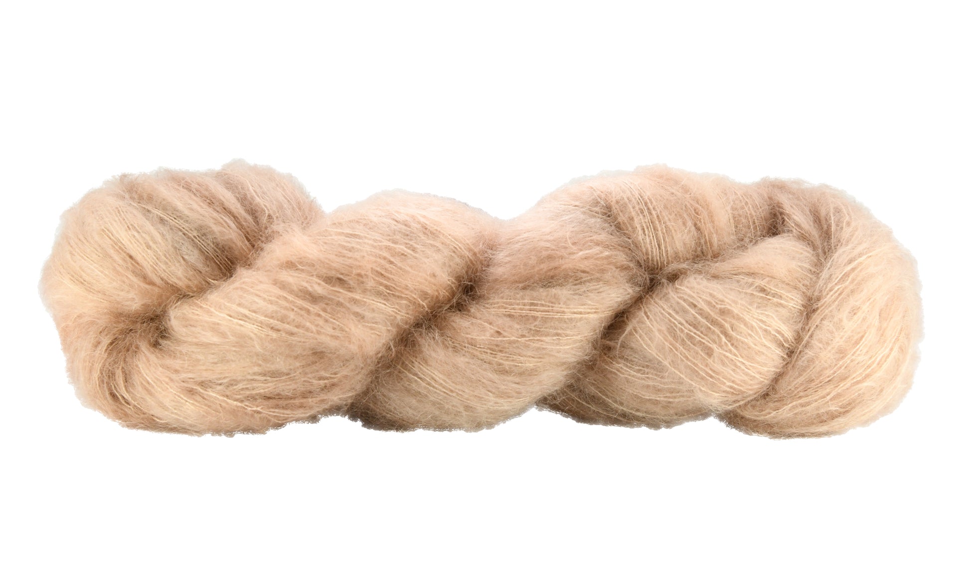 100g skein of lace weight mohair yarn in Pink Sand light pink hand dyed