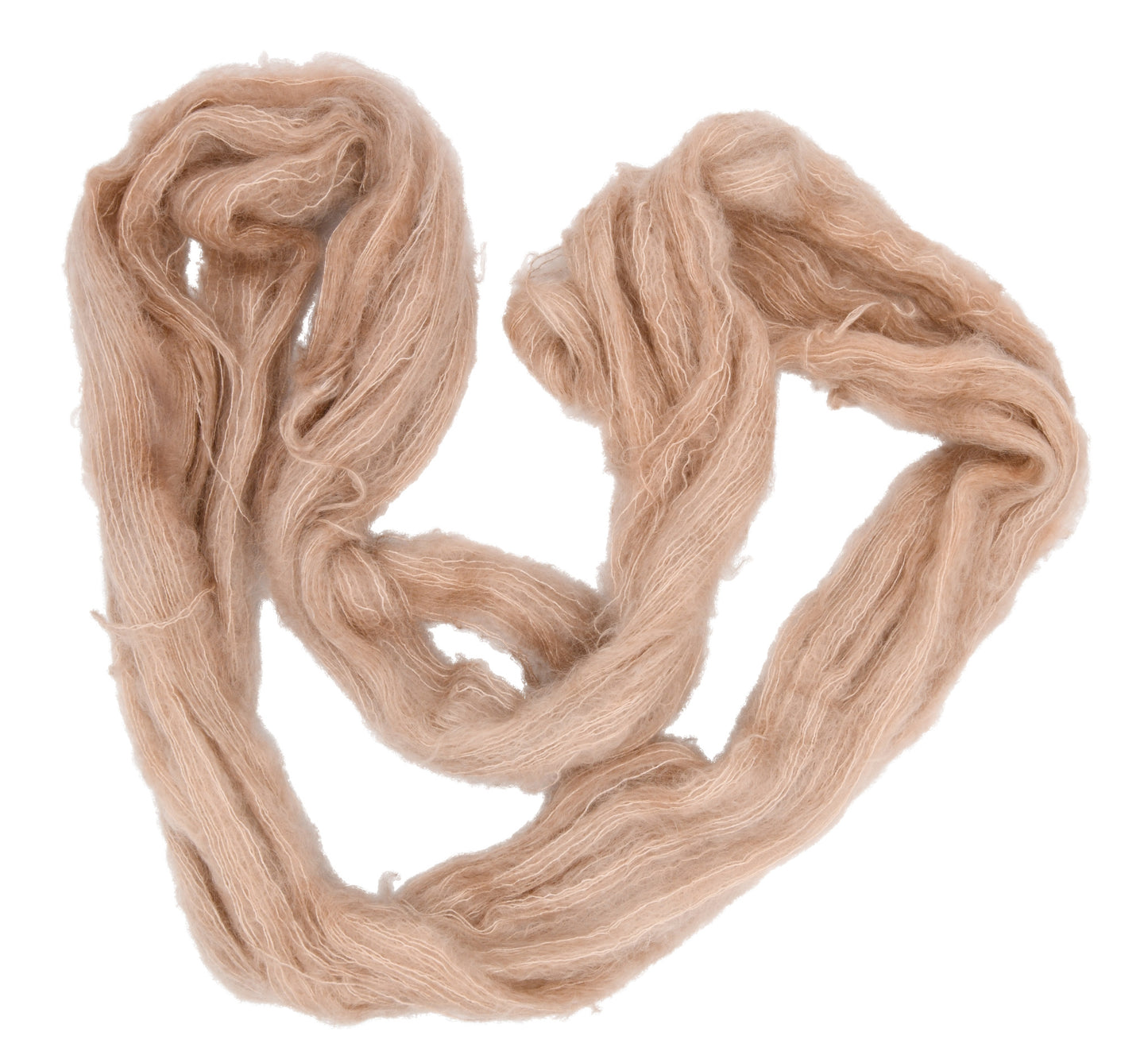 100g skein of lace weight mohair yarn in Pink Sand light pink hand dyed