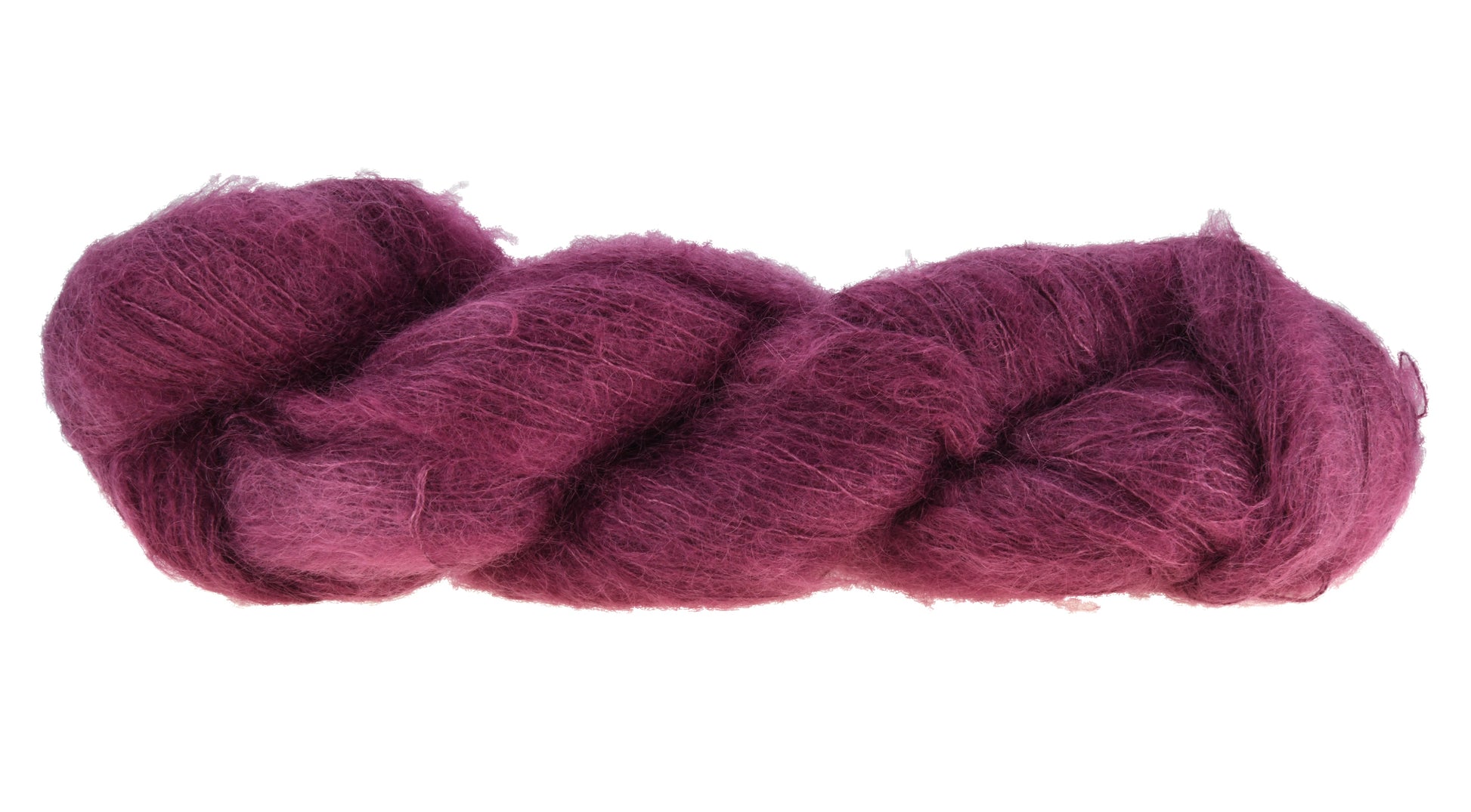 100g skein of lace weight mohair yarn in Plum purple/pink hand dyed