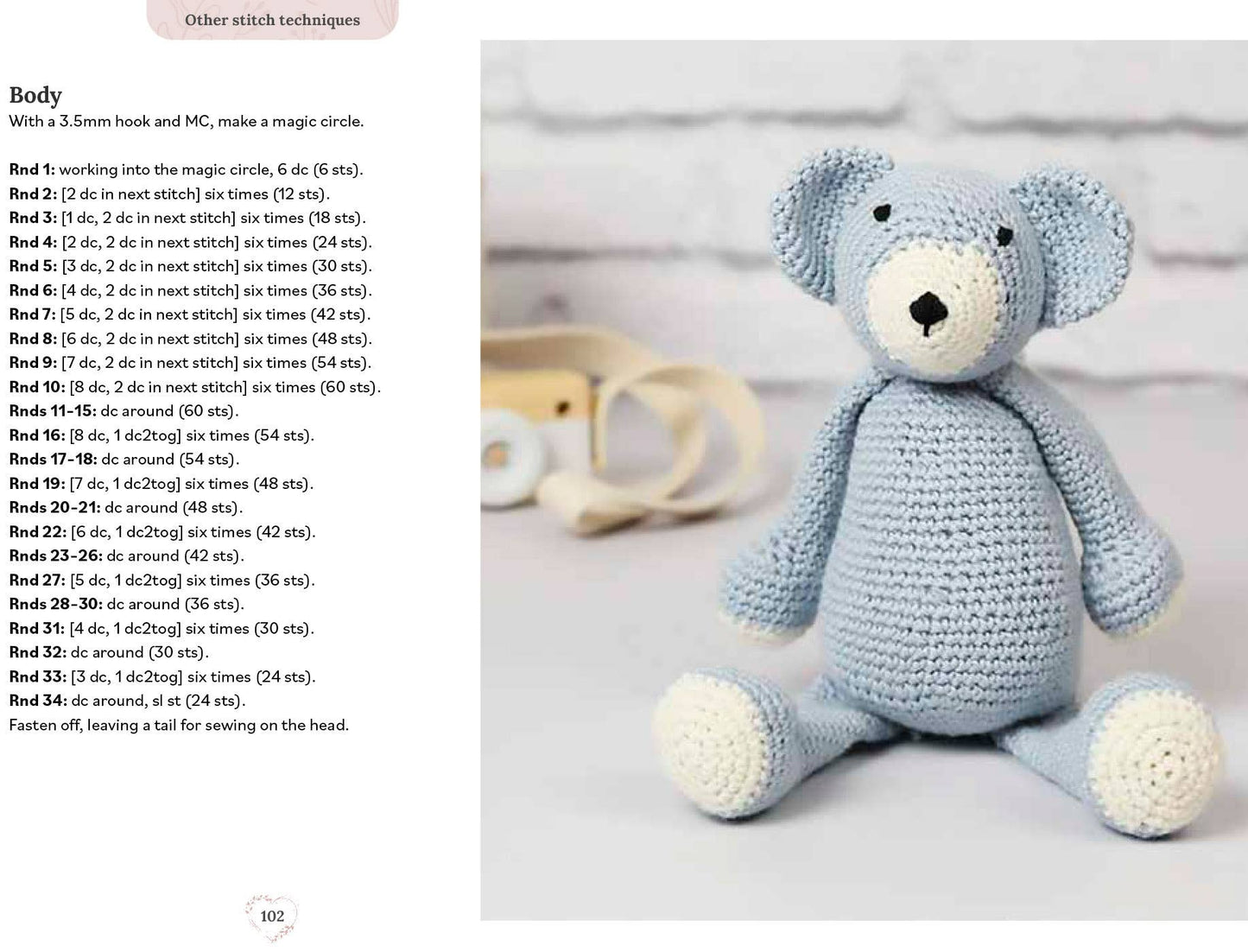 Pocket Book of Crochet sample pattern page for teddy bear
