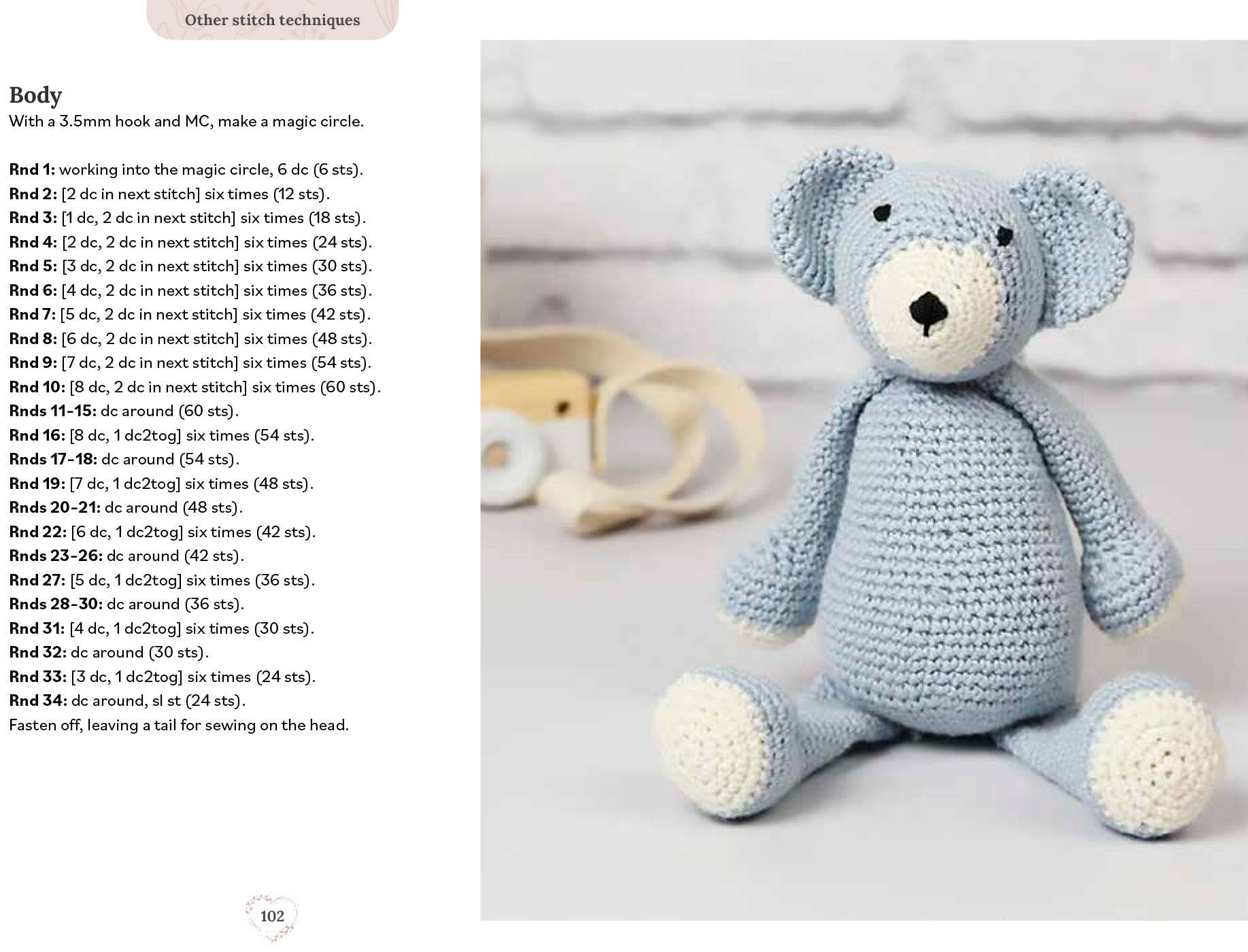 Pocket Book of Crochet sample pattern page for teddy bear