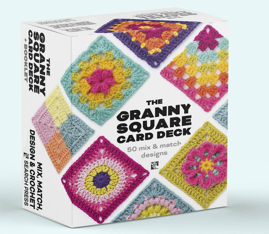Box of 'The Granny Square Card Deck' with colorful granny square patterns 