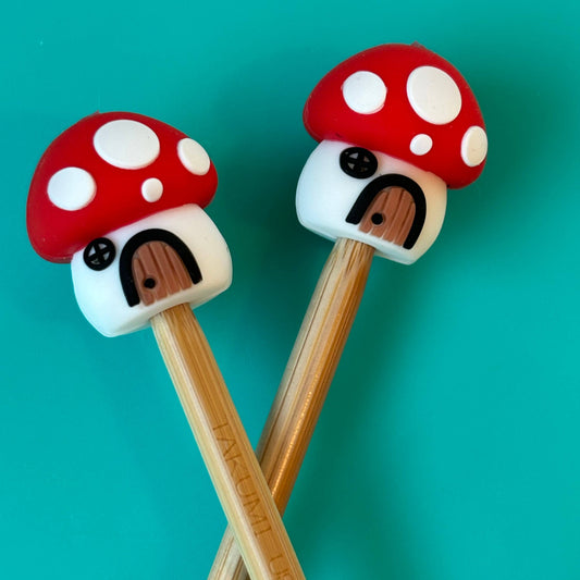 Knitting Needle Point Protectors - 3D Mushroom House Red